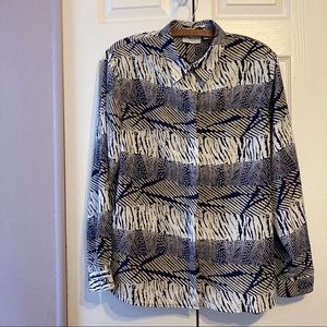 Animal print button up blouse XL abstract